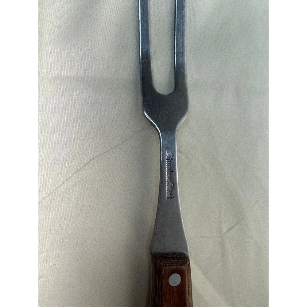 Vintage Stainless Steel Meat Carving Fork Wood Handle Japan Good Condition